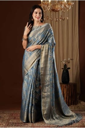 sari gris avec tissage de soie SR27598