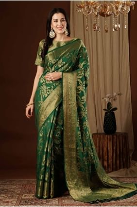 sari en soie tissée verte SR27600