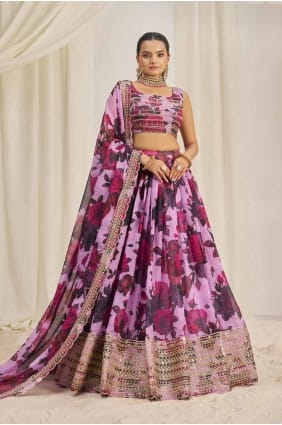 Choli Lehenga rose bébé en organza imprimé LC8104