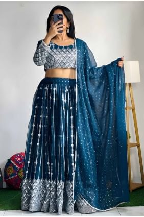 choli lehenga en imitation georgette avec fil bleu LC8110