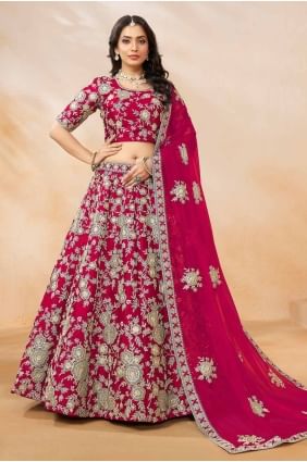 choli lehenga brodé en soie rouge avec dupatta LC8114