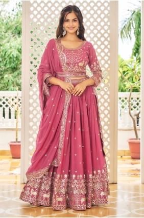 Fausse georgette brodée Lehenga Choli en rose avec dupatta LC8115