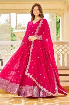 choli lehenga en fil rose en fausse georgette LC8119