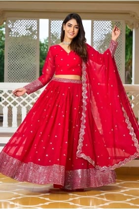 choli lehenga en fausse georgette en rani avec fil LC8121