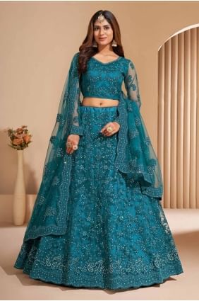 Filet lehenga choli avec fil en bleu LC8126