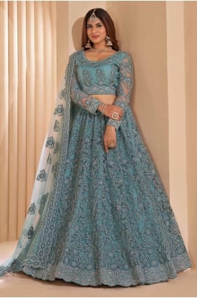 Filet de fil Lehenga choli dans Off Sky avec dupatta LC8130