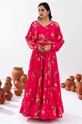 choli lehenga rose rani avec mousseline imprimée LC8138