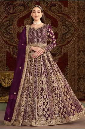 robe en résille brodée en violet GW1059