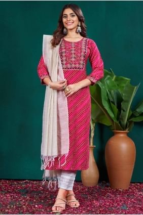 Printed Straight Pant Suit in Rani Rayon SK155044