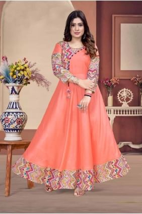 kurti orange en rayonne à imprimé numérique avec dupatta KTI2603