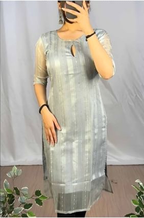 Kurti gris avec dentelle organza KTI2623
