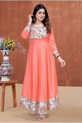 kurti orange en rayonne avec impression numérique KTI2609