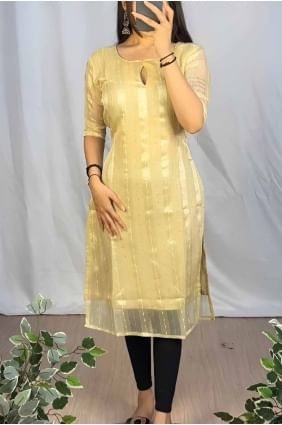 kurti en organza jaune avec dentelle KTI2627
