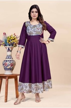 Kurti en rayonne imprimé numérique couleur vin KTI2611