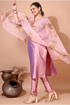 Kurti en soie rose cassé avec broderie KTI2614