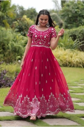 Robe Bemberg brodée rose avec dupatta GW1067