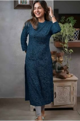 Kurti bleu en rayonne imprimée KTI2628