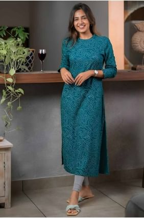 rayonne kurti en bleu avec imprimé KTI2629