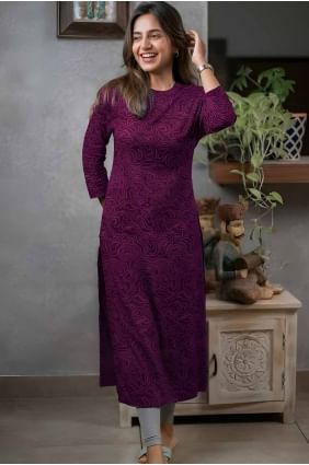 Rayonne imprimée Kurti en vin KTI2630