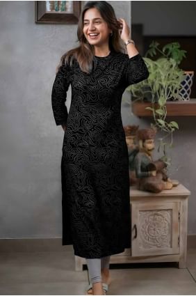 rayonne kurti en noir avec imprimé KTI2632
