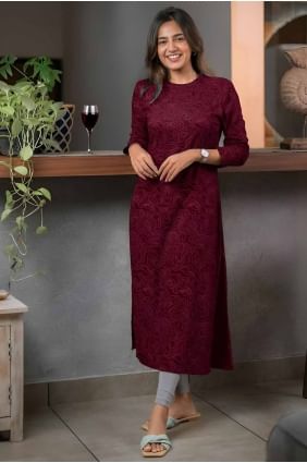 Kurti en rayonne marron avec imprimé KTI2634