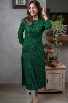 kurti vert en rayonne avec imprimé KTI2635