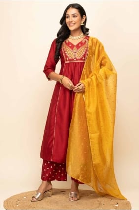 Tailleur pantalon droit en dentelle rouge en coton SK155062