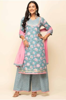 Tailleur pantalon droit en coton dentelle bleu ciel SK155063