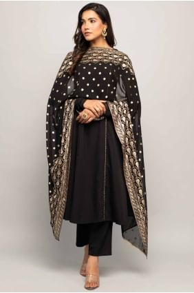 tailleur pantalon droit en crêpe noir avec dentelle SK155069