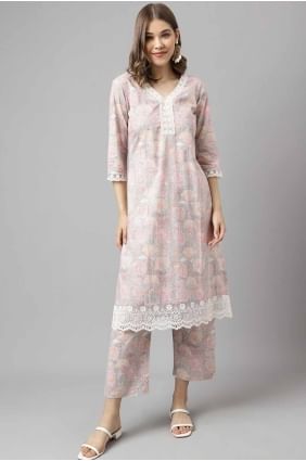 salwar kameez en coton avec imprimé en rose SK155071