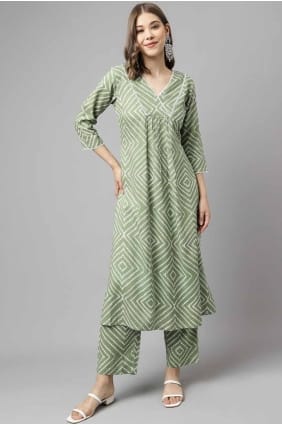 Salwar Kameez vert imprimé en coton avec dupatta SK155073
