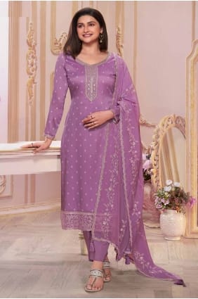 Tailleur pantalon droit en georgette brodé violet SK155082