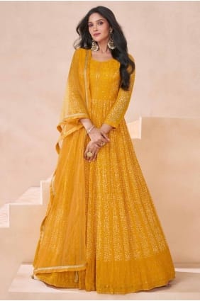 Robe-robe jaune en georgette brodée GW1075