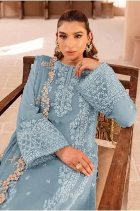 EID SALWAR KAMEEZ bleu ciel en georgette avec broderie SK155086