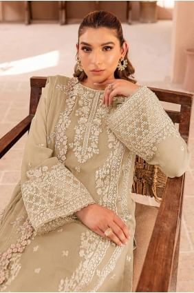 GEORGETTE EID SALWAR KAMEEZ avec brodé en crème SK155087