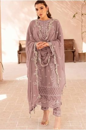 salwar kameez mauve brodé en georgette avec dupatta pour l'Aïd SK155089