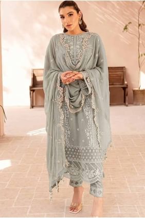 salwar kameez brodé de l'Aïd en georgette verte SK155090