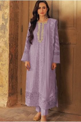 Costume pakistanais de l’Aïd brodé violet en georgette SK155095