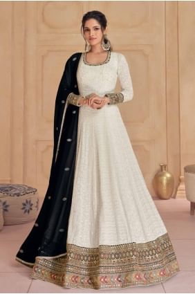 costume anarkali eid en georgette brodée crème AS4032