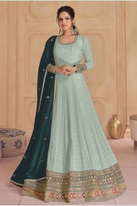 Costume anarkali Eid en georgette brodée verte avec dupatta AS4034