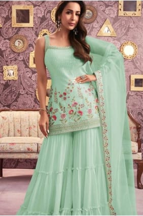 costume sharara vert avec georgette brodée SS1219