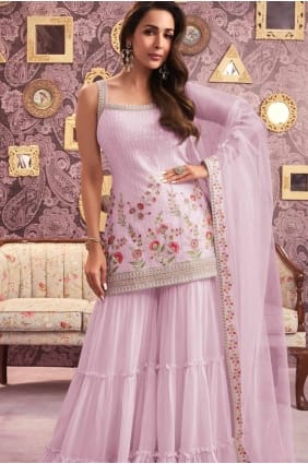 costume georgette sharara rose avec broderies SS1220