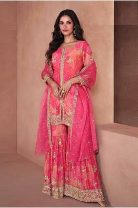 costume palazzo orange de l'Aïd avec georgette brodée PZ4091