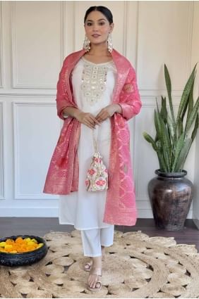 tailleur pantalon droit en viscose brodée blanche SK155106