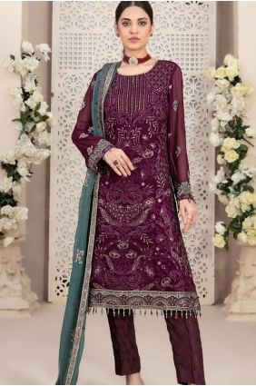 Georgette Eid salwar kameez au vin avec SK155121