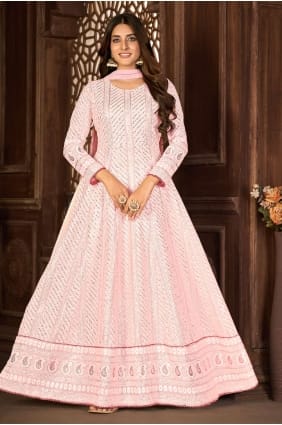 Fausse Georgette brodée Costume Anarkali Rose avec Dupatta AS3407