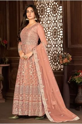 costume net peach anarkali brodé AS3446