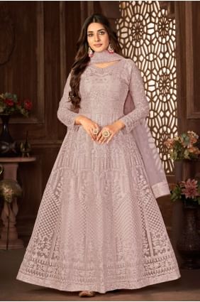 costume anarkali violet net brodé avec dupatta AS3450