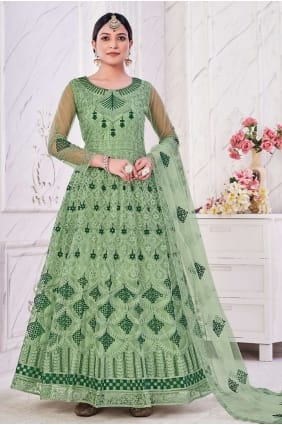 Costume brodé de l’Aïd Anarkali en filet vert AS3458