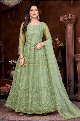 pista brodé filet eid anarkali costume AS3460
